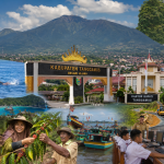 Panorama Kabupaten Tanggamus dengan latar Gunung Tanggamus dan Teluk Semaka yang menjadi simbol sejarah serta kemajuan pembangunan daerah di Provinsi Lampung.