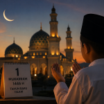 Suasana Malam 1 Suro dengan nuansa spiritual, masyarakat mengikuti doa dan tirakatan menyambut Tahun Baru Islam 1 Muharram sebagai momentum refleksi diri dan muhasabah.