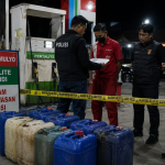 Polisi mengamankan barang bukti jeriken berisi Pertalite subsidi dalam penyelidikan dugaan penyalahgunaan BBM di SPBU Sidomulyo, Kecamatan Pagar Dewa, Lampung Barat.